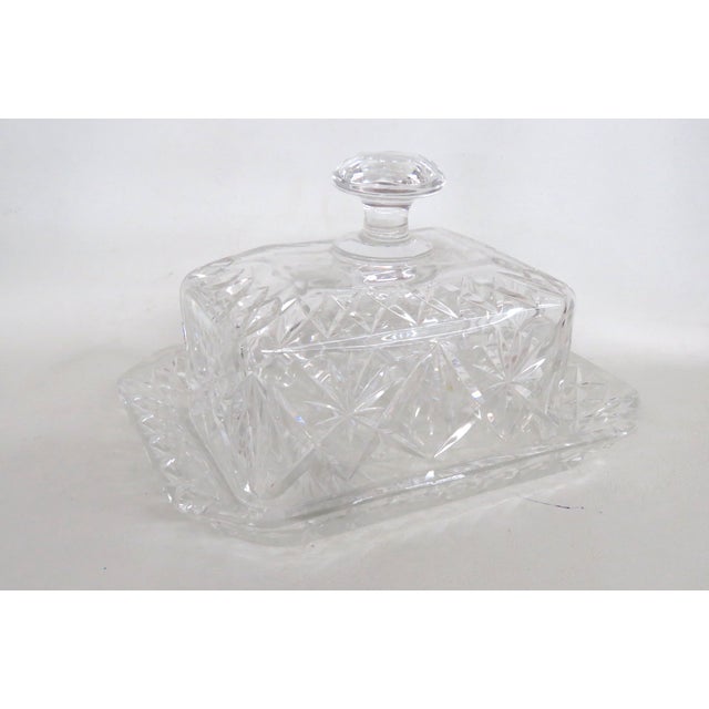 1940s Crystal Butter Dish Clear Cut Glass Lidded Serving Plate For Sale - Image 4 of 18