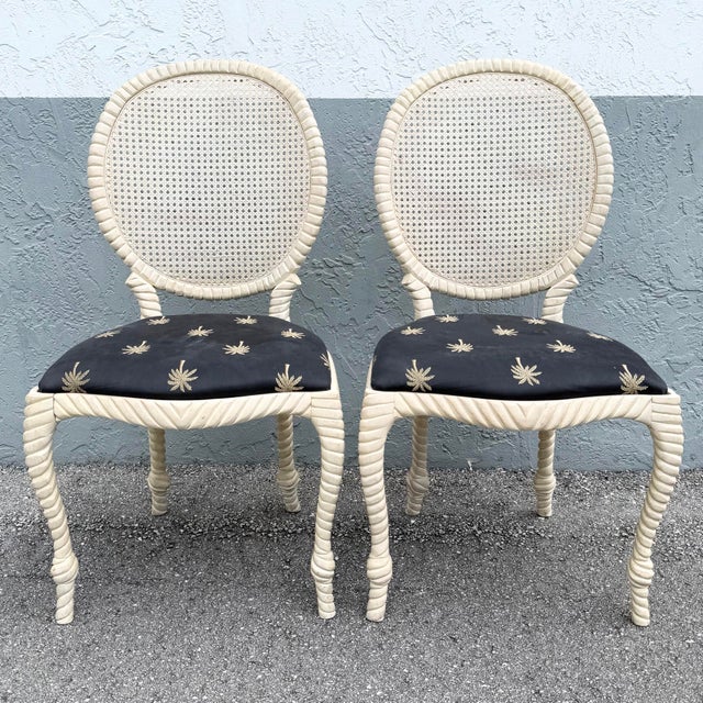 Vintage French Provincial Carved Wood Cane Back Dining Chairs - Set of 6 For Sale - Image 4 of 12