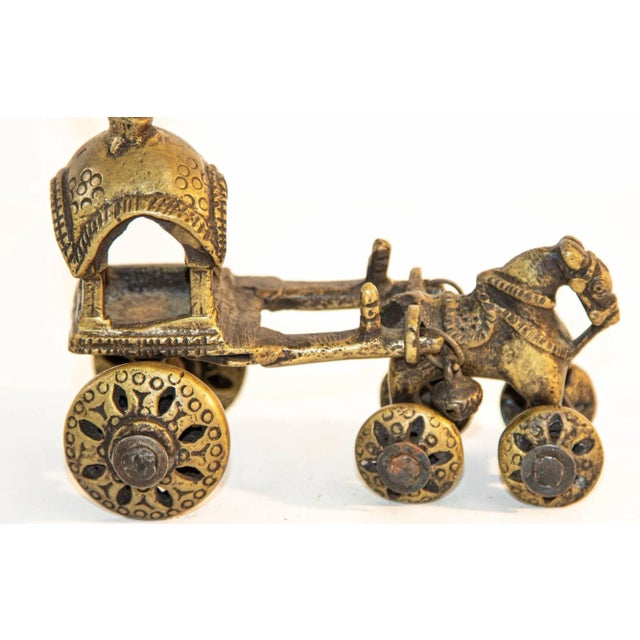 Antique Hindu Bronze Temple Horse and Chariot Statue Toy on Wheels India For Sale - Image 9 of 12