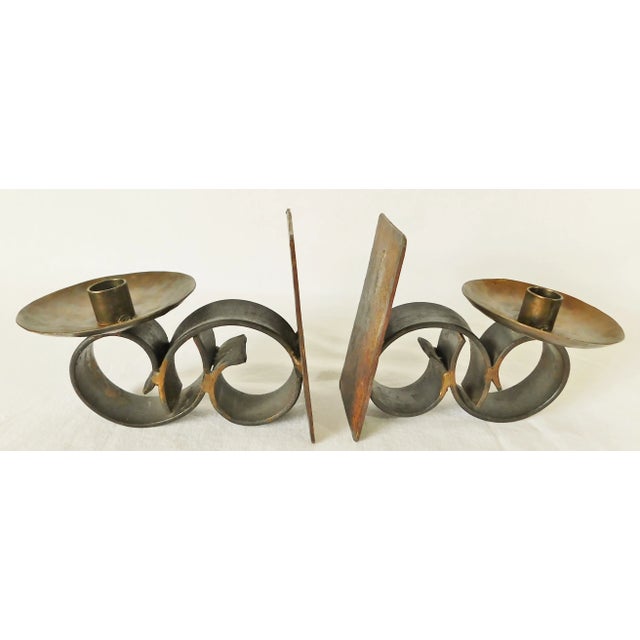 Black Pair Antique French Black & Gold Scroll Wrought Iron Candle Holder Wall Sconces For Sale - Image 8 of 12