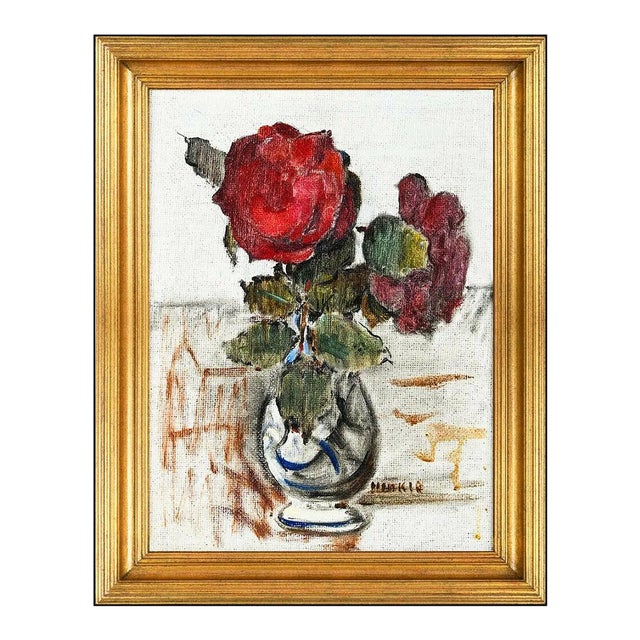 Early 20th Century Still Life with Red Roses, Clarence Hinkle For Sale