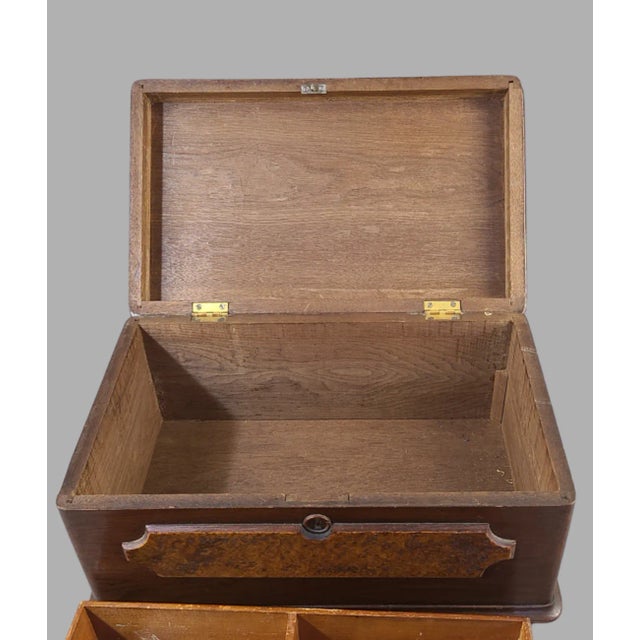 Wood Antique Victorian Walnut Burl Wood Storage Box Removable Compartment Tray For Sale - Image 7 of 12
