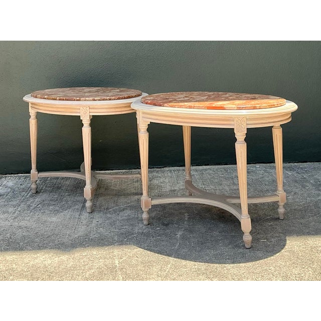 Vintage Stone Top Carved Oval Side Tables - A Pair For Sale - Image 12 of 12