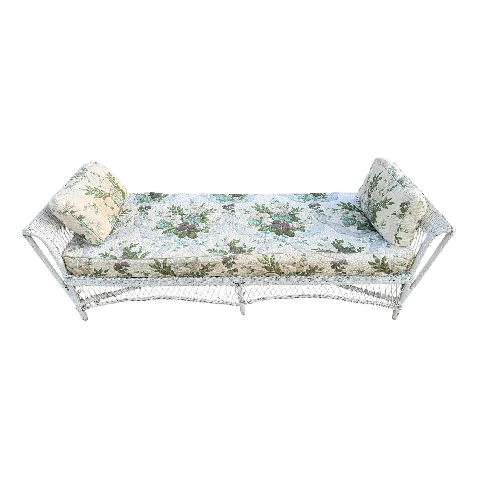 Antique White Wicker Daybed With Quilted Upholstery | Chairish