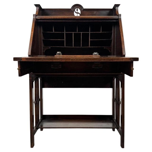 20th Century English Oak Bureau with Fitted Interior For Sale - Image 3 of 14