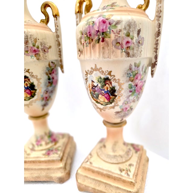 French Pair of Antique French Sevres-Style Porcelain Vases For Sale - Image 3 of 5