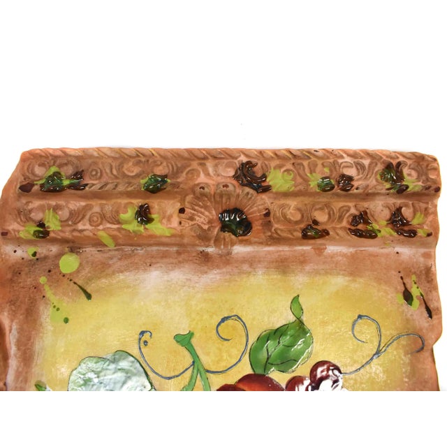 Late 20th Century Large Hand Painted Terracotta Wall Plaque Hanging Art Décor For Sale - Image 6 of 8