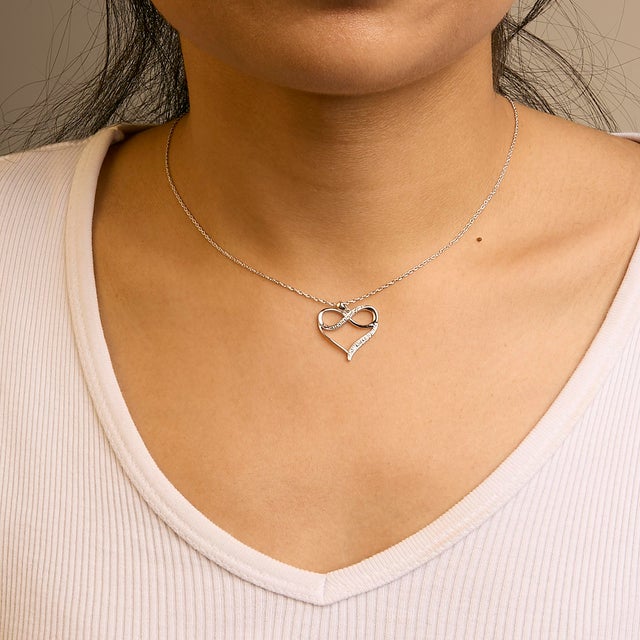 .925 Sterling Silver Diamond Accent Infinity Heart Love Pendant Necklace (J-K Color, I2-I3 Clarity) - 18" Inches For Sale - Image 4 of 5