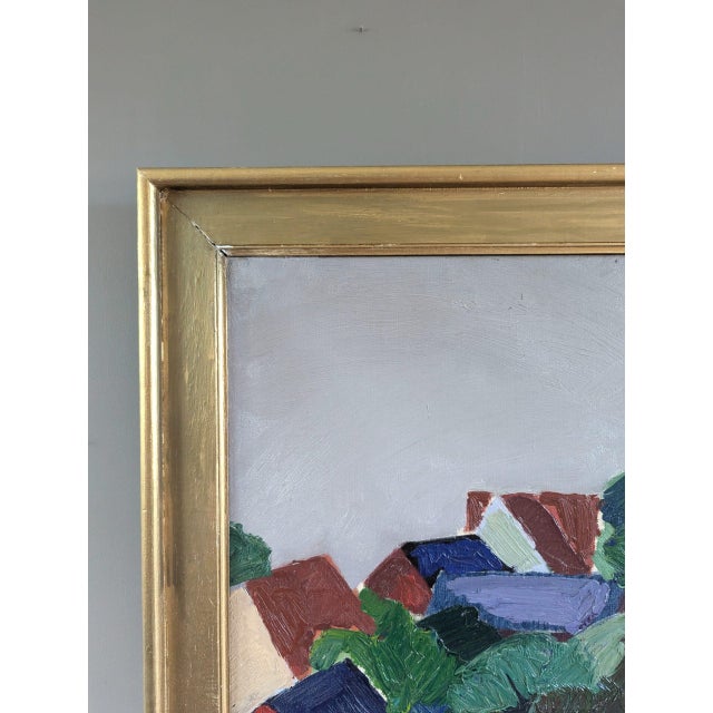 Mid 20th Century Mid-Century Modern 'Hillside Houses' Vintage Swedish Semi-Abstract Landscape Oil Painting, Framed For Sale - Image 5 of 12