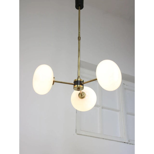 Mid-Century Brass Opaline Glass Chandelier For Sale - Image 18 of 18