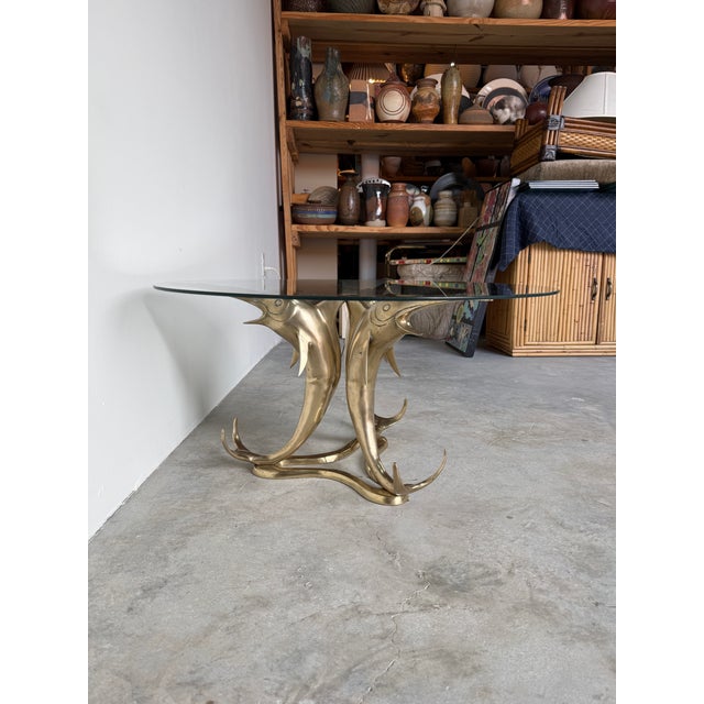 Vintage Solid Brass Marlin Fish Coffee Table With Glass Top For Sale - Image 13 of 18