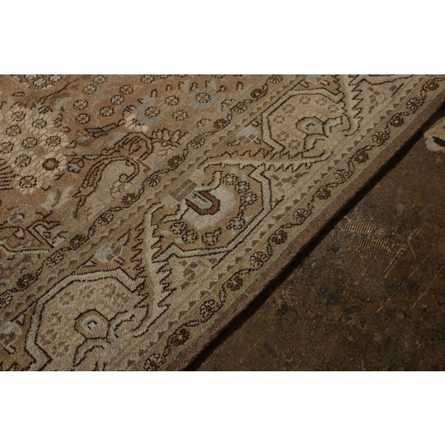 Hand-Knotted Vintage Persian Qum Rug in Beige-Brown Medallion Floral Pattern For Sale In New York - Image 6 of 8