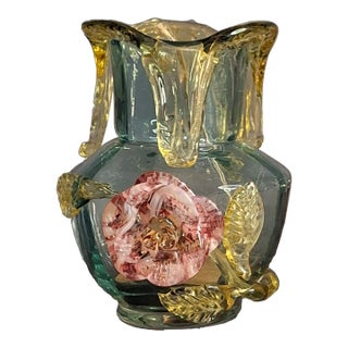 Rare Stevens & Williams Manganese Uranium Glass Bud Vase Applied Rose and Rigaree Feet C 1880 For Sale