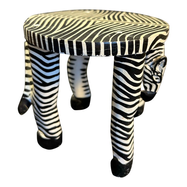 Vintage Hand Painted Wood Figural Zebra Plant Stand For Sale
