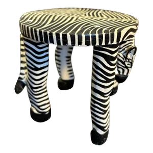 Vintage Hand Painted Wood Figural Zebra Plant Stand
