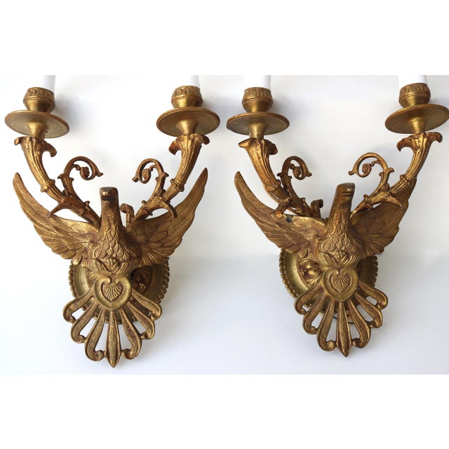 Antique Brass Eagle Wall Sconces, 1890s, Set of 2 For Sale - Image 4 of 15