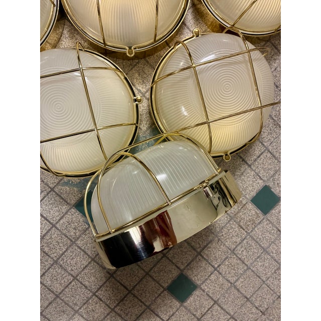 Industrial Wall Lights in Glass and Metal, 1970, Set of 6 For Sale - Image 4 of 5