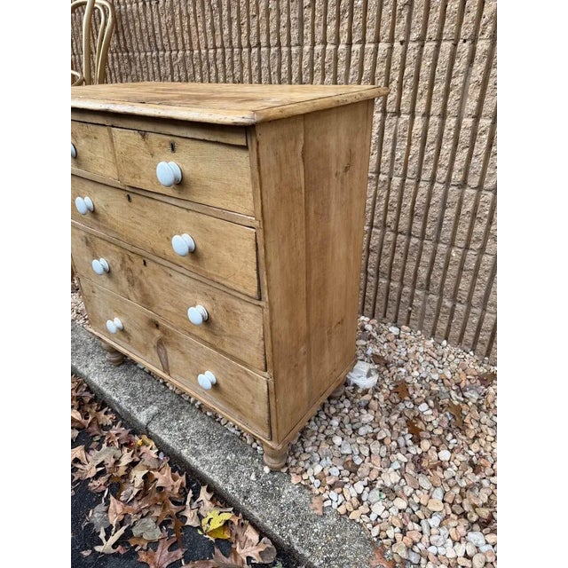 Wood Antique English Solid Stripped Pine 5 Drawer Chest of Drawers or Dresser For Sale - Image 7 of 11