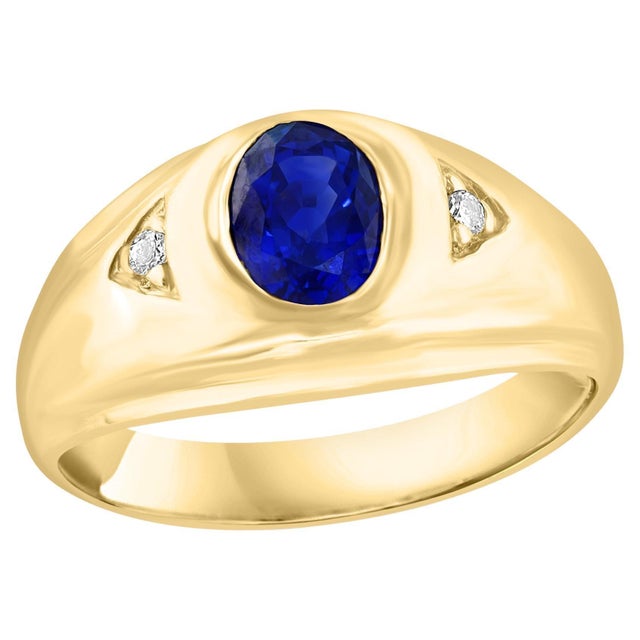 1 1/4 Ct Oval Natural Ceylon Blue Sapphire Engagement Ring in 18 Karat Gold, MEN For Sale - Image 15 of 18