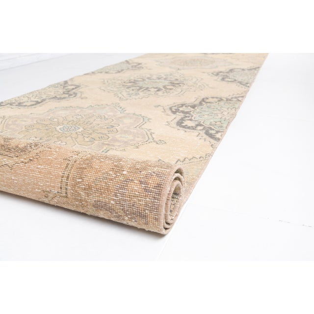 Tan Handknotted Vintage Handmade Runner For Sale - Image 8 of 10