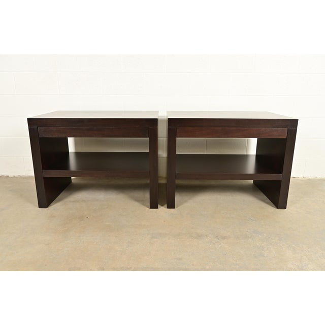 Contemporary Barbara Barry for Baker Furniture Modern Oversized Dark Mahogany Nightstands, Newly Refinished For Sale - Image 3 of 15
