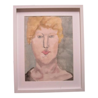 Vintage Watercolor Painting Woman For Sale