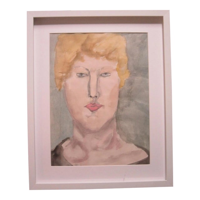 Vintage Watercolor Painting Woman For Sale