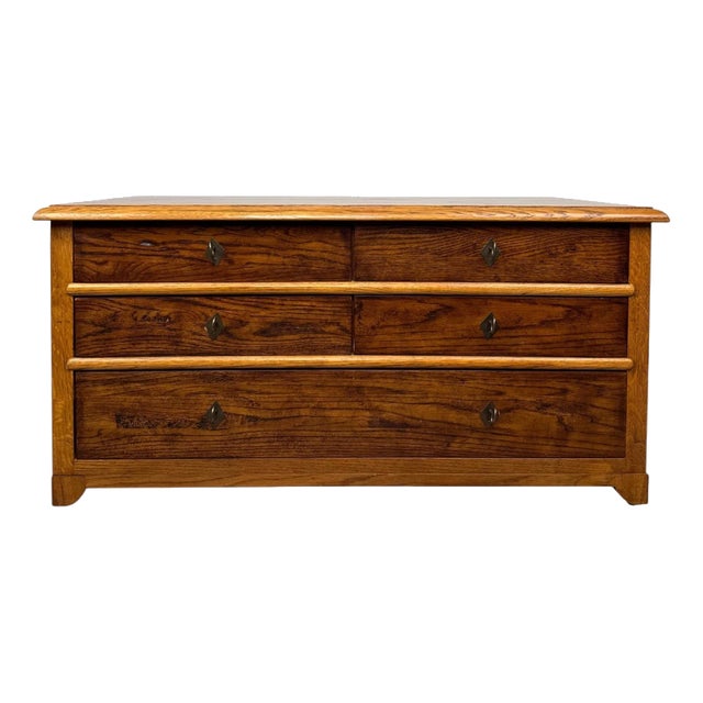 Vintage Low Oak Chest of Drawers For Sale