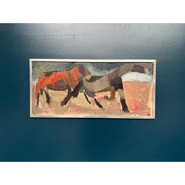 Calle Johansson, Two Horses, 1959, Oil Painting on Panel, Framed For Sale - Image 13 of 15