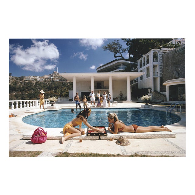 Slim Aarons, Poolside Backgammon, Limited Edition Estate Stamped Photographic Print, 1970s For Sale