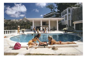 Slim Aarons, Poolside Backgammon, Limited Edition Estate Stamped Photographic Print, 1970s