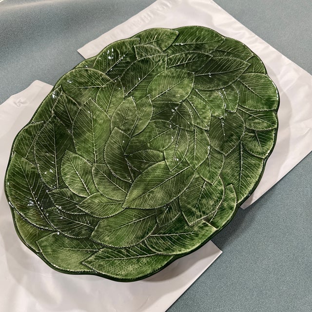 Mid 20th Century Mid 20th Century Italian Green Leaf Oval Platter For Sale - Image 5 of 9