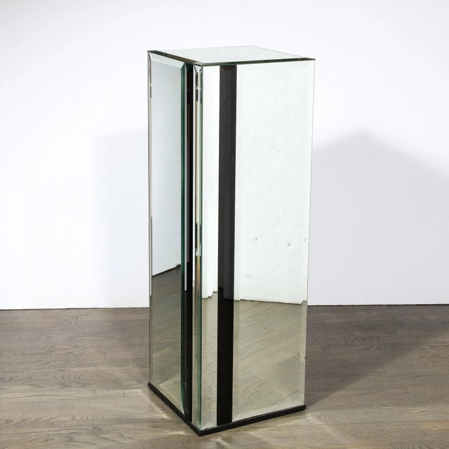 Mid-Century Modernist Mirrored Pedestal With Alternating Vitrolite Strips For Sale - Image 4 of 12