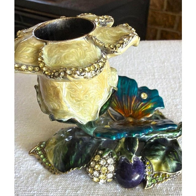 Vintage Ornate Enameled Floral Butterfly Candlestick Whimsy Fairy For Sale - Image 10 of 12