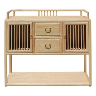 Chinese Raw Wood Open Display Storage Side Table Cabinet For Sale