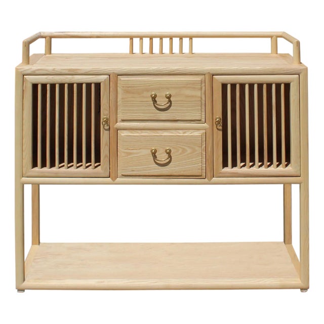 Chinese Raw Wood Open Display Storage Side Table Cabinet For Sale