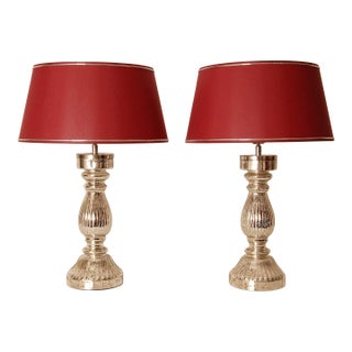 Vintage Table Lamps French Country Lamps Faux Mercury Silver Glass Modern - A Pair For Sale