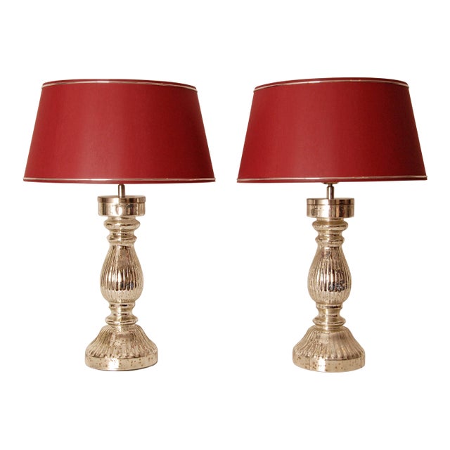 Vintage Table Lamps French Country Lamps Faux Mercury Silver Glass Modern - A Pair For Sale