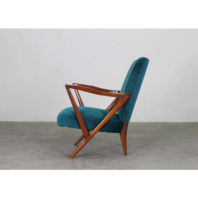 Set of Armchairs in Walnut and Fabric by Giuseppe Scapinelli, 1950s For Sale - Image 9 of 12