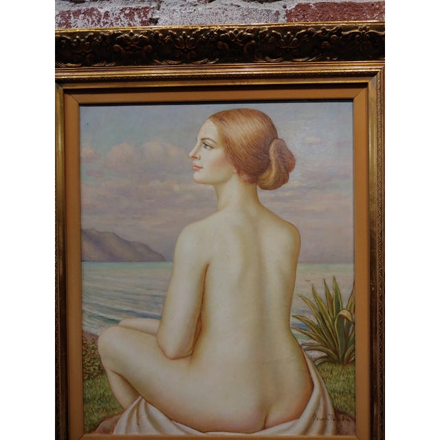 Spanish Adrián Pérez Pulido 1970 Nude Female by a Beach in Barcelona-OIl Painting For Sale - Image 3 of 11