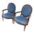 Pair of Ultra Suede Blue Louis Style Armchairs For Sale