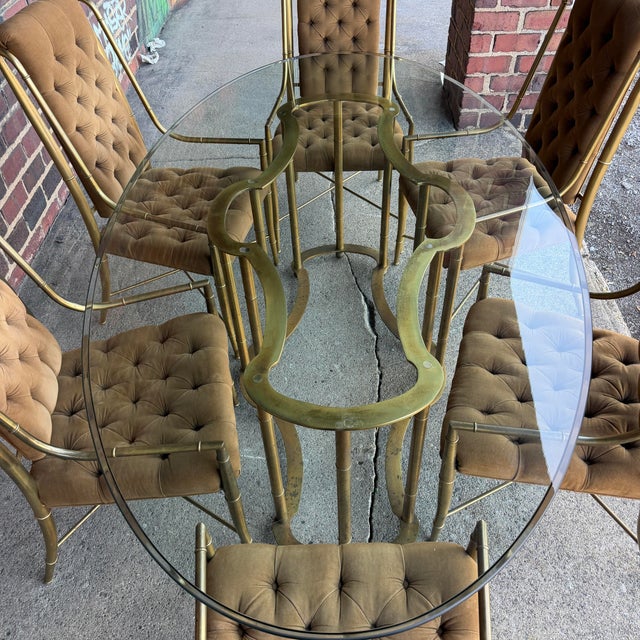 Mid 20th Century Mastercraft 1970s Brass and Glass Racetrack Dining Set For Sale - Image 5 of 12