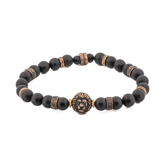 Metal Black Onyx Stone King Lion Beaded Bracelet For Sale - Image 7 of 7