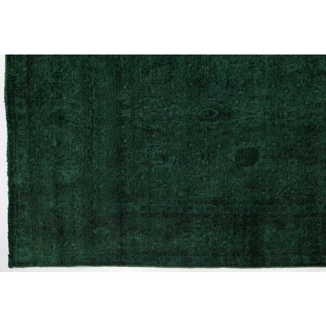 10 X 13 Green Overdyed Persian Wool Rug With Floral Design For Sale - Image 10 of 10