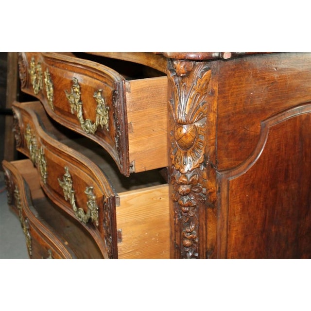 Antique French Louis XV Carved Walnut Commode For Sale - Image 9 of 11