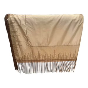 Sethi &Sethi Modern Glam Beaded Fringe Tan Silk Throw Tablecloth