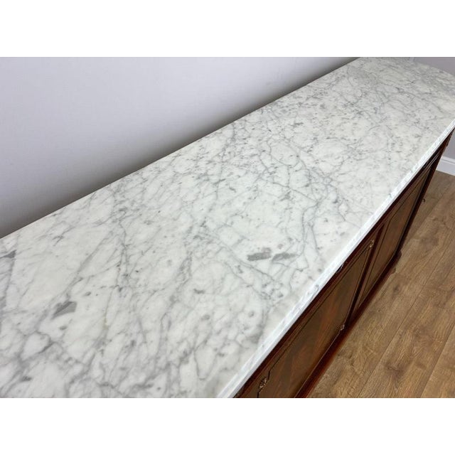 Vintage French Empire Carved Burr Inlay Sideboard with Marble Top For Sale - Image 12 of 18