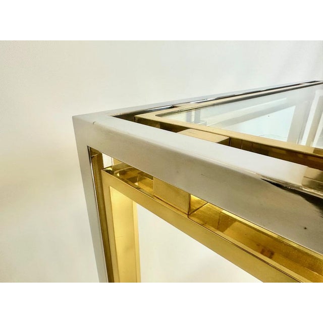 Gold Italian Coffee Table in Chrome & Glass & Brass, 1970s For Sale - Image 8 of 13