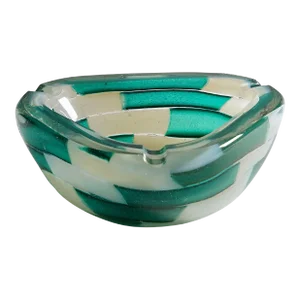 Vintage Murano Pezzato Opalino Verde Art Glass Ashtray by Barovier & Toso 1950s
