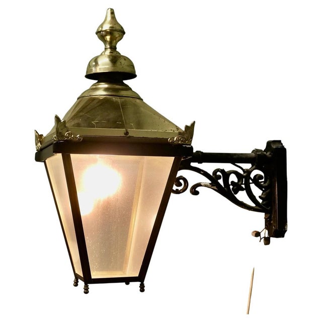 Large Brass Wall Hung Lantern Wall Light, 1960s For Sale - Image 6 of 6